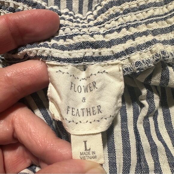 Flower & Feather Size L Midi Dress Navy Striped Tiered Preppy Beach Resort Chic - Picture 16 of 16